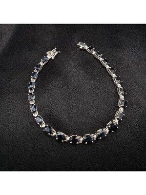 925 Sterling Silver Lab-Created Black Sapphire Bracelet 7 Inches
